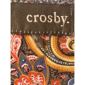 Crosby Paisley Floral Print Boho Blouse Long Sleeve Split Neck Rust Orange Med